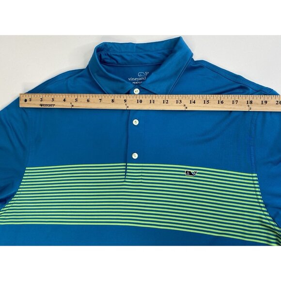 Vineyard Vines Golf Polo Blue Green Stripes Men’s XL Performance Stretch Whale - Picture 13 of 15